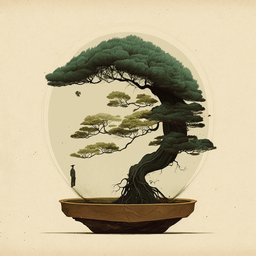 A bonsai in Alessandro Gottardo style, generated by AI