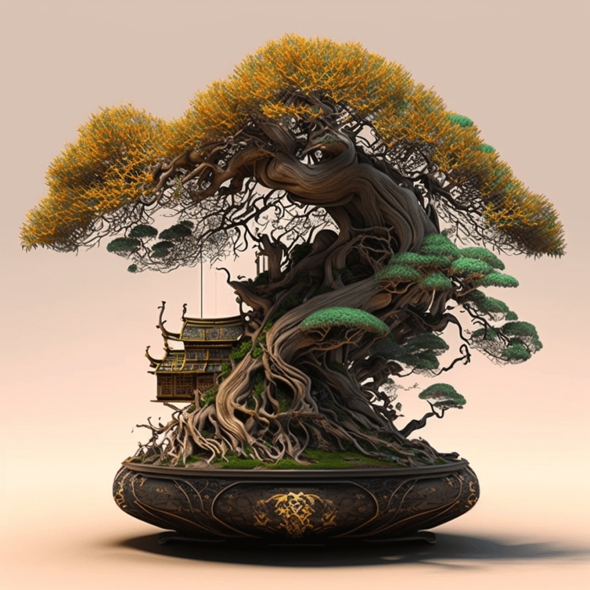 Barroque and bonsai, generated by AI