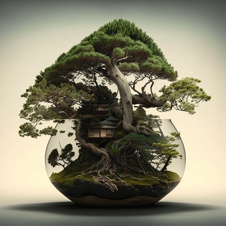 An artificial intelligence generated Bonsai forest